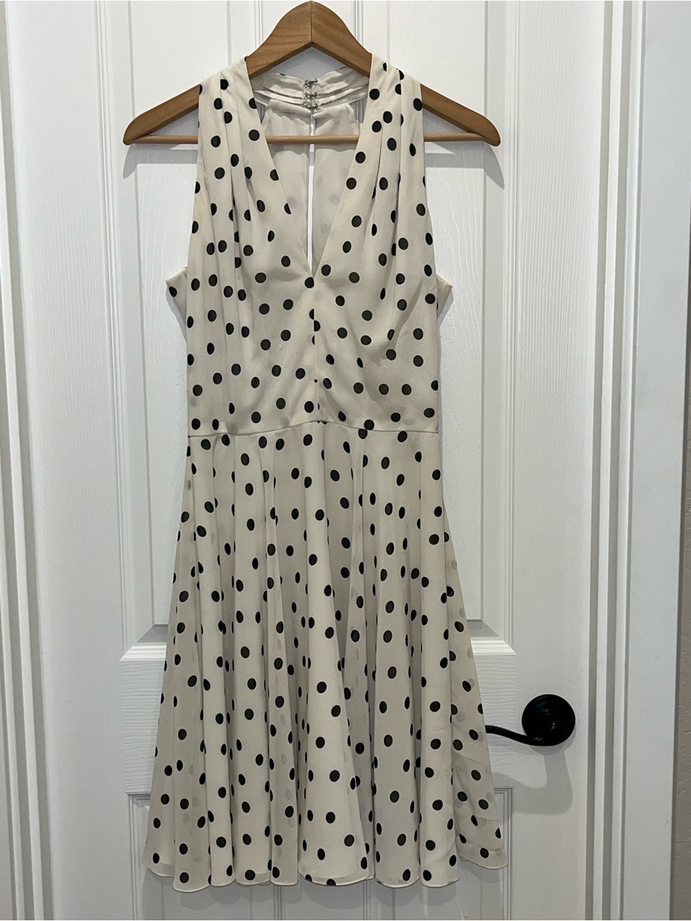 VTG A.J. Bari Cream Polka Dot V-Neck Mini Dress